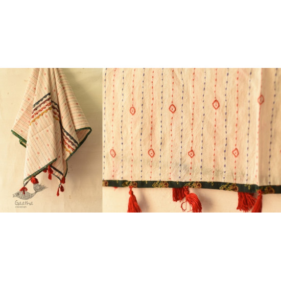 Cotton Ajrakh Applique Dupatta With Green Border