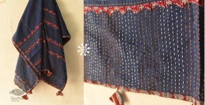 Applique & Embroidered Cotton Dupatta ~ Dark Blue