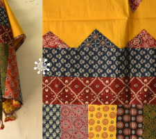 Applique & Embroidered Cotton Yellow Dupatta