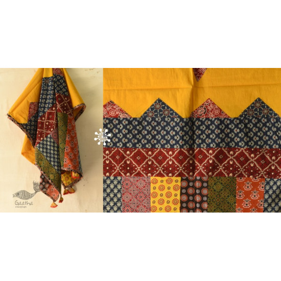 Cotton Ajrakh Applique Yellow Dupatta