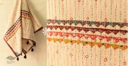 Embroidery & Patch Work - Cotton Dupatta ~ White With Red Border