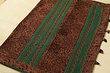 Ajrakh Applique & Mirror Work Cotton Saree - Green & Brown