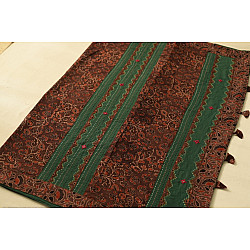 Ajrakh Applique & Mirror Work Cotton Saree - Green & Brown