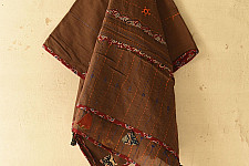 Ajrakh Applique - Embroidered Cotton Dupatta - Brown