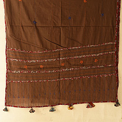 Ajrakh Applique - Embroidered Cotton Dupatta - Brown