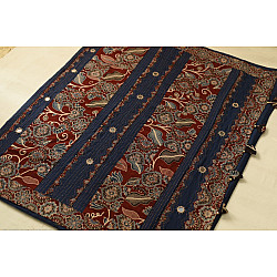 Ajrakh Applique / Patchwork Cotton Saree - Navy Blue