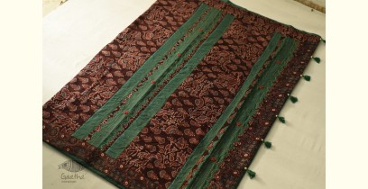 Ajrakh Applique & Embroidered Cotton Green Saree