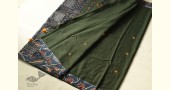 Buy Ajrakh Patchwork & Embroidered Cotton Dark Green Saree