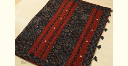Ajrakh Patchwork & Embroidered Cotton Saree - Maroon & Blue