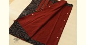 Buy Ajrakh Patchwork & Embroidered Cotton Saree - Maroon & Blue