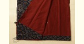 Buy Ajrakh Patchwork & Embroidered Cotton Saree - Maroon & Blue