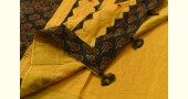Cotton Ajrakh Applique Saree - Yellow & Green