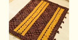 Ajrakh Applique / Patchwork Cotton Saree - Turmeric Yellow