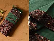 Ajrakh Applique & Embroidered Cotton Green Saree