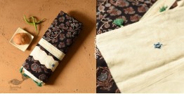 Ajrakh Applique & Embroidered Cotton Saree - Off White