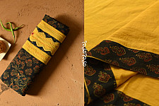 Ajrakh Applique & Embroidered Cotton Saree - Yellow & Green