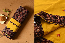 Ajrakh Applique / Patchwork Cotton Saree - Turmeric Yellow