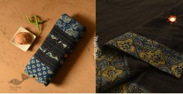 Ajrakh Patchwork & Embroidered Cotton Black Saree