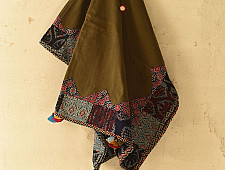 Ajrakh Applique - Embroidered Cotton Dupatta (Two Options) - Brown