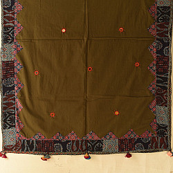 Ajrakh Applique - Embroidered Cotton Dupatta (Two Options) - Brown