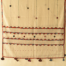 Ajrakh Applique - Embroidered Cotton Off White Dupatta