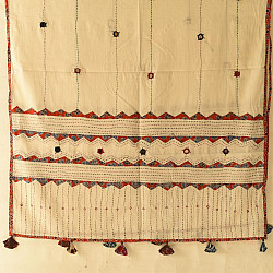 Ajrakh Applique - Embroidered Cotton Off White Dupatta