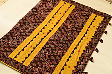 Ajrakh Applique / Patchwork Cotton Saree - Turmeric Yellow