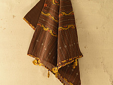 Ajrakh Applique - Embroidered Cotton Dupatta (Two Options) - Brown