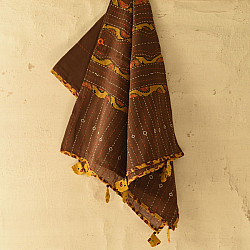 Ajrakh Applique - Embroidered Cotton Dupatta (Two Options) - Brown