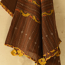 Ajrakh Applique - Embroidered Cotton Dupatta (Two Options) - Brown