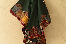 Ajrakh Applique - Embroidered Cotton Dupatta - Dark Green