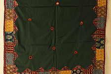 Ajrakh Applique - Embroidered Cotton Dupatta - Dark Green