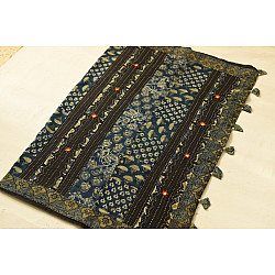 Ajrakh Patchwork & Embroidered Cotton Black Saree