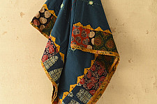 Ajrakh Applique - Embroidered Cotton Dupatta - Blue