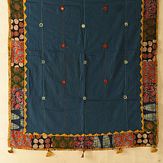 Ajrakh Applique - Embroidered Cotton Dupatta - Blue