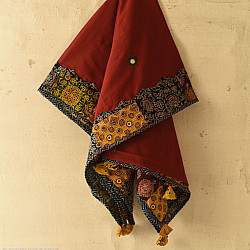 Ajrakh Applique - Embroidered Cotton Dupatta - Red