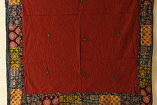 Ajrakh Applique - Embroidered Cotton Dupatta - Red