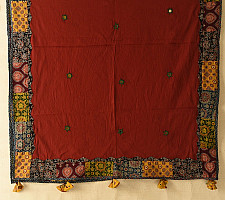 Ajrakh Applique - Embroidered Cotton Dupatta - Red