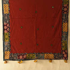 Ajrakh Applique - Embroidered Cotton Dupatta - Red