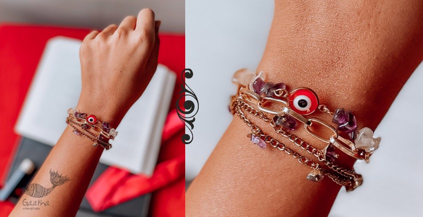 shop handmade Designer Semi Precious stone bracelet - Red Dot Layer Evil Eye Bracelet