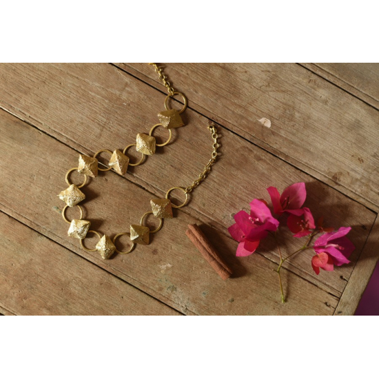 handmade Brass Dhokra Necklace - Diamond & Circle