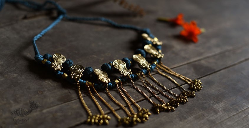 handmade dholra brass necklace set