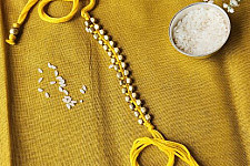 Dhokra Brass ❂ Handmade Rakhi - Yellow Thread