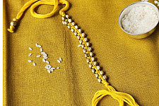 Dhokra Brass ❂ Handmade Rakhi - Yellow Thread