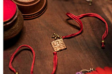 Dhokra Brass ❂ Handmade Rakhi - Lal Dhaga