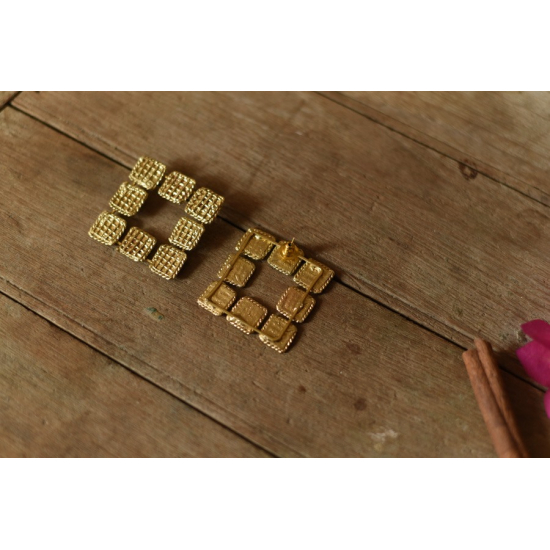 shop Handmade Brass Dhokra Square Stud Earring