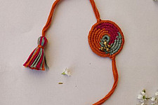 Dhokra Brass ❂ Handmade Bhabhi Rakhi - Orange
