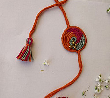 Dhokra Brass ❂ Handmade Bhabhi Rakhi - Orange