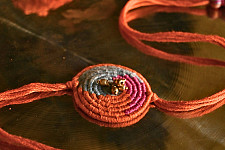 Dhokra Brass ❂ Handmade Bhabhi Rakhi - Orange