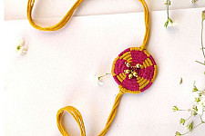 Dhokra Brass ❂ Handmade Bhabhi Rakhi - Yellow & Pink